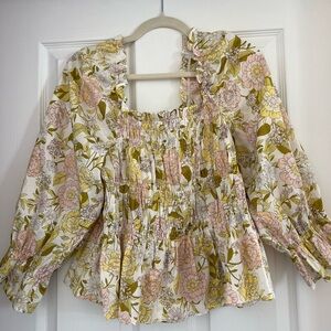 **Who What Wear Floral Smocked Blouse - Size L**